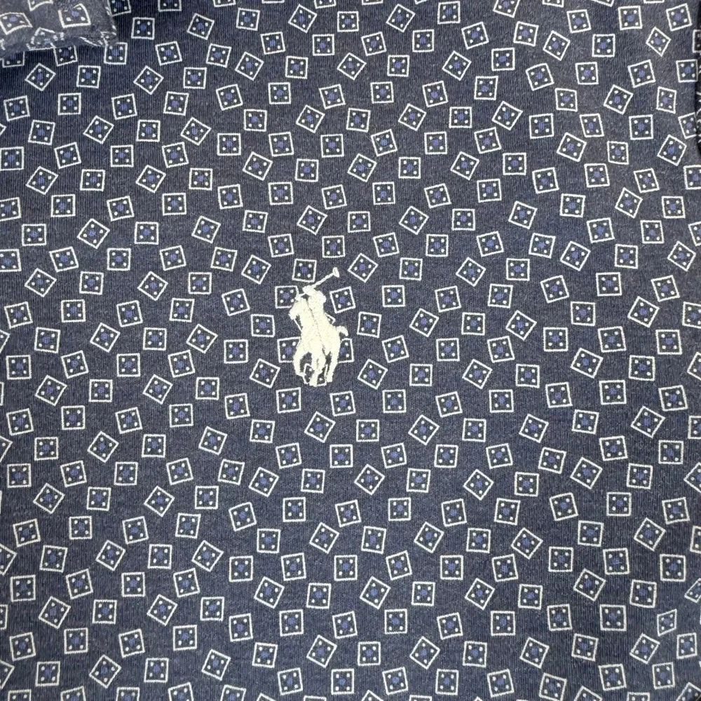 Polo Ralph Lauren Mens XL‎ Custom Slim Fit Long Sleeve Polo Navy Geometric #2839
